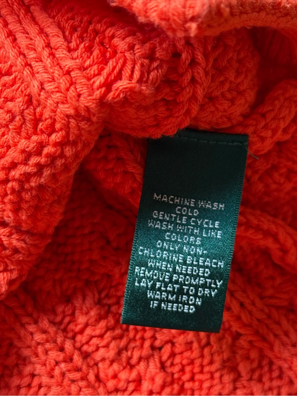 Lauren Ralph Lauren orange cable knit sweater Medium pullover crewneck - Picture 3 of 5